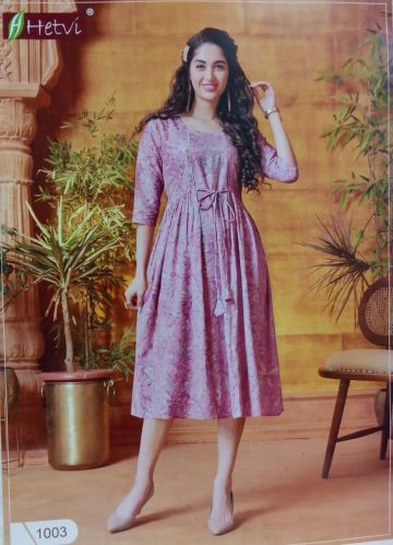 Mixed Cotton Hetvi Capsule Pink Printed Anarkali Kurti Casual Wear