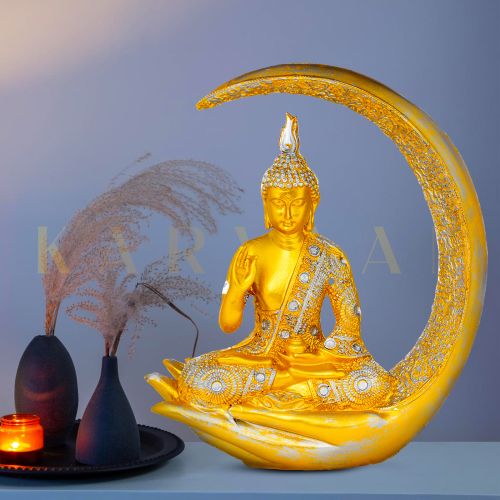 Resin Golden Moon Buddha Statue, Brand Name : Karvaan