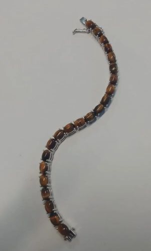 925 Sterling Silver Oval Tiger Eye Gemstone Bracelet