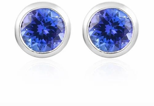 Tanzanite Bezel Setting Stud Earring Birthday Wear