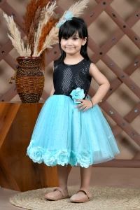 Round Plain Nexa Tisu Chekon Girls Blue Party Wear Frock