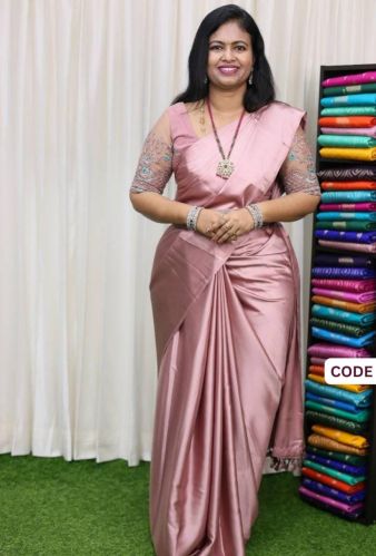 Unstitched Pure Soft Satin Silk Saree, Sleeve Style : Half Sleeves