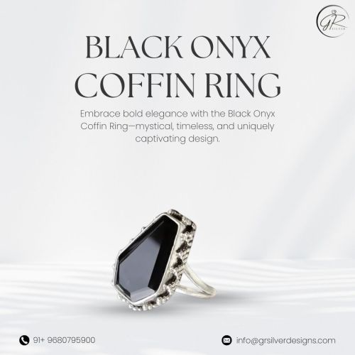 Sterling Silver Black Onyx Coffin Ring, Gender : Women & Men