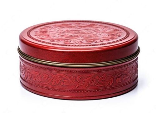 Polished Plain Cookies Tin Box, Color : Red & Silver