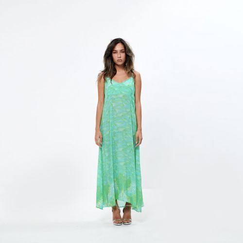 Spaghetti Silk Crepe Digital Printed Summer Maxi Dress