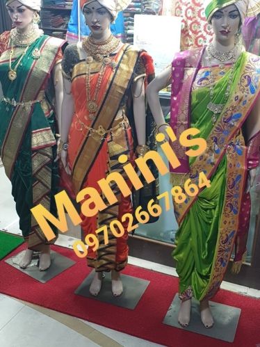 Silk Stitched Readymade Nauvari Saree, Brand Name : Manini's