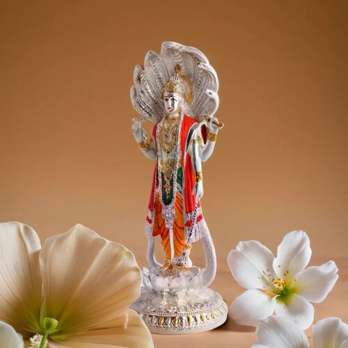 Embrace Peace & Protection With Silver Plated Lord Vishnu Narayana Idol