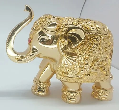 Jsk Metal Gold Plated Elephant Statue, Color : Golden