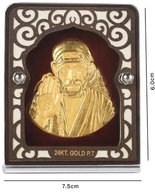 Gold Plated Sai Baba Wall Frame 7.5x6 Cm Modern For Home, Hotel, Office