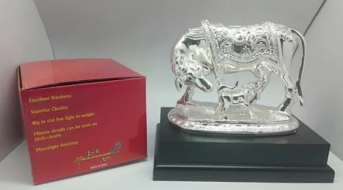 Silver Plated Cow & Calf Statue Standard