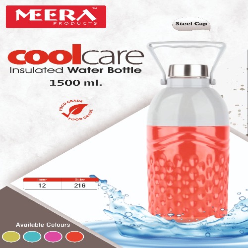 Meera 1500ml Coolcare Insulated Water Bottle, Plastic Type : Double Wall For Household, Drinking Purpose