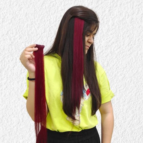 Burgundy Real Hair One Clip In Streaks