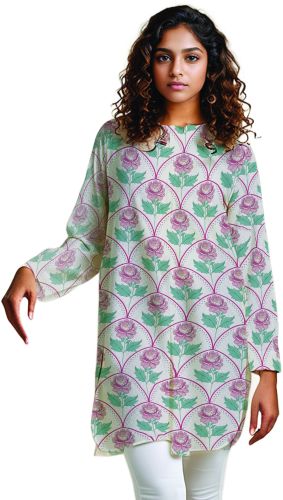Cotton Ladies Floral Print Short Kurti M, XL Casual Wear
