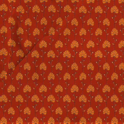 Red and Orange Floral Patterned Fabric for Apparel, Home Decor