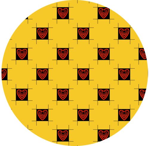 Yellow Heart Checkerboard Print Fabric, Color : Black Red