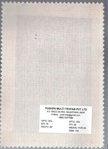 105 GSM Cotton Poplin Fabric, Width : 39Inch