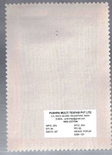 125 GSM Cotton Poplin Fabric, Width : 39 Inch