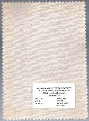 160 GSM Cotton Drill Fabric, Width : 63Inch