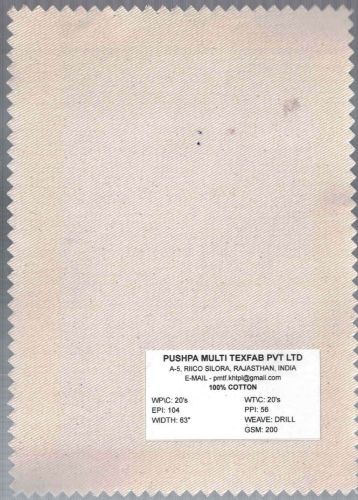 200 GSM Cotton Drill Fabric, Width : 63Inch