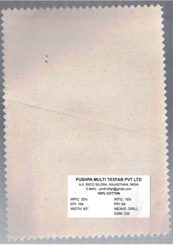 230 GSM Drill Cotton Fabric, Width : 63 Inch