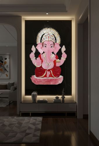 Polished Marble stone Ganesh Wall Panel, Color : Multicolor