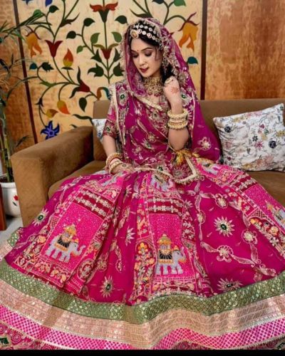 Angarkha Georgette Ladies Rajasthani Rajputi Poshak, Color : Pink