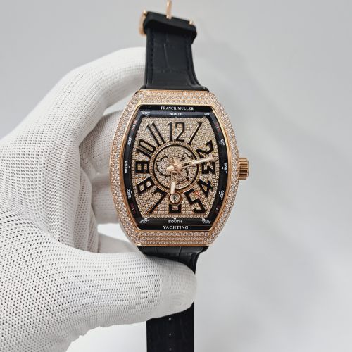 Franck Muller Vanguard Yachting Rose Gold Diamond Leather Swiss Automatic Watch