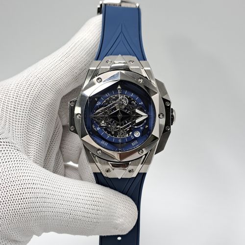 Hublot Big Bang Unico Silver Blue Dial Blue Rubber Strap Swiss Watch