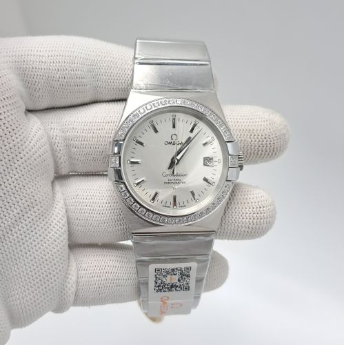 Omega Co Axial Steel Diamond Bezel Silver Dial Swiss Automatic Watch