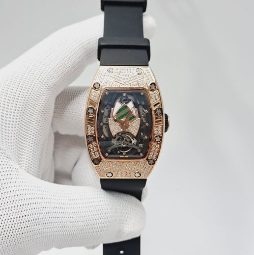 Richard Mille Rm 71-01 Automatic Tourbillon Talisman Diamond Rose Gold Black Rubber Strap Swiss Auto