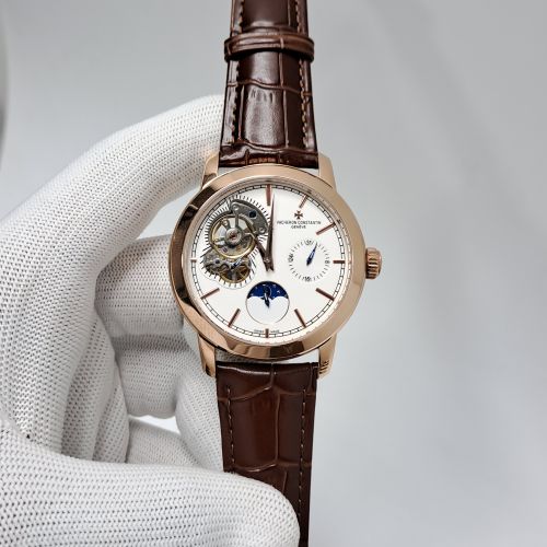 Tourbillon Monophase Rose Gold White Dial Leather Swiss Automatic Watch