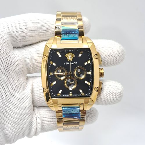 Versace Dominus Chronograph Full Gold Black Dial Swiss Watch