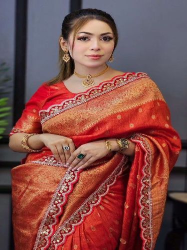 Pure Soft Banarasi Tissue Zari Crushed Silk Weaving Saree