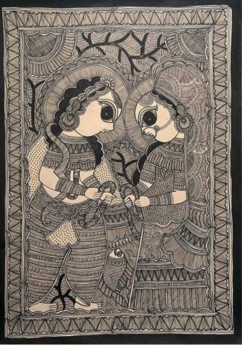 Fine Acrylic Radha Krishna Madhubani Paintings