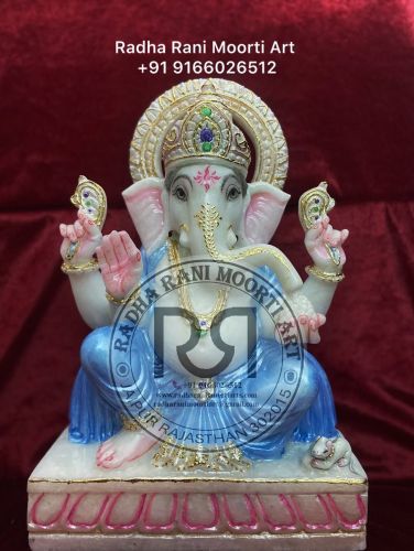 Ganesh Marble Idol, Color : White, Golden, Multi Color