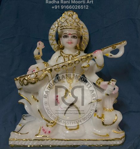 Polished Plain Marble Saraswati Idol