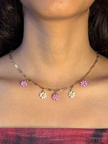 Metal Alloy Daisy Chain Necklace, Color : Gold