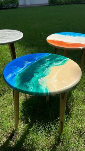 Polished Wood Designer Epoxy Coffee Table Set, Shape : Round