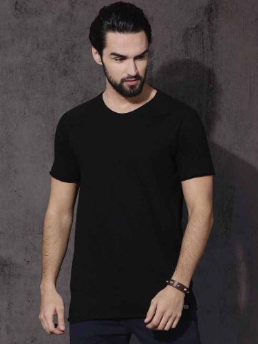 Cotton Mens Plain Round Neck T Shirt, Color : Black