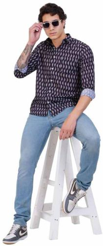 Purple Printed Men Pure Cotton Shirt, Brand Name : Bennex for Casual