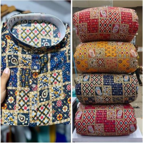 Printed Mens Rayon Multicolor Lucknowi Chikankari Kurta