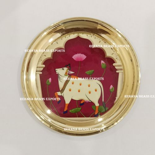 Pichwai Brass Pooja Plate, Color : Golden