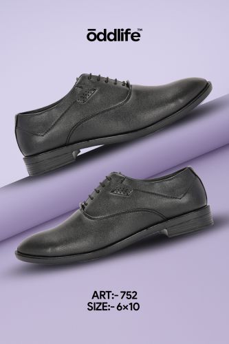Synthetic Leather Mens Black Brogue Refined Lace-Up Shoes