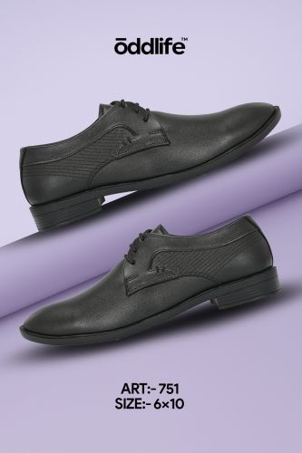 Synthetic Leather Mens Black Derby Streamlined Lace-Up Shoes