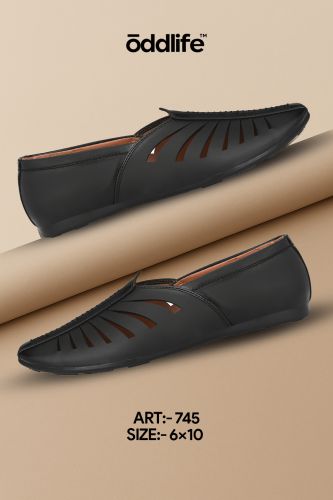 Synthetic Leather Mens Black Nagra Vent-Cut Slip-On Shoes