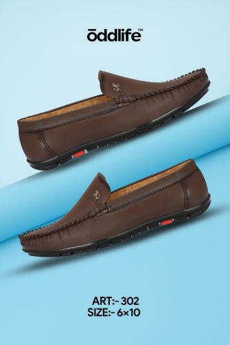 Synthetic Leather Mens Brown Loafer Logo Slip-On Shoes