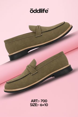 Mens Olive Loafer Earth-Tone Penny Strap Shoes