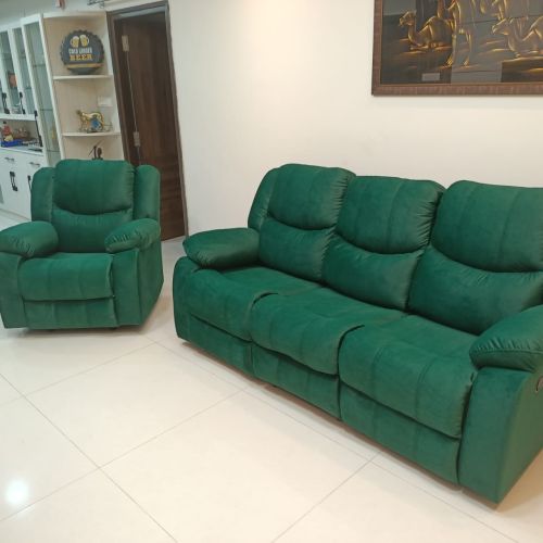 Plain 4 Seater Recliner Sofa Set, Primary Color : Green