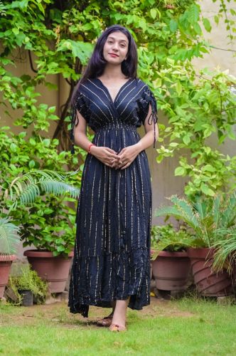 Silk Ladies One Piece Dress, Color : Blue