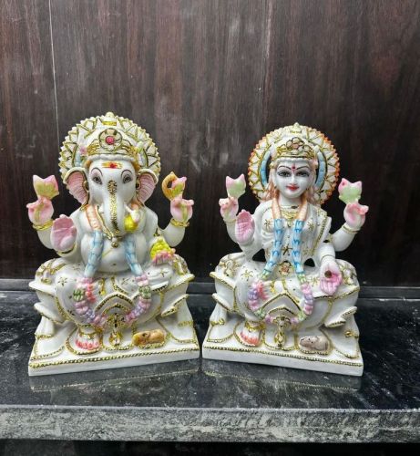 Polished Marble Laxmi Ganesh Statue, Color : Multicolor